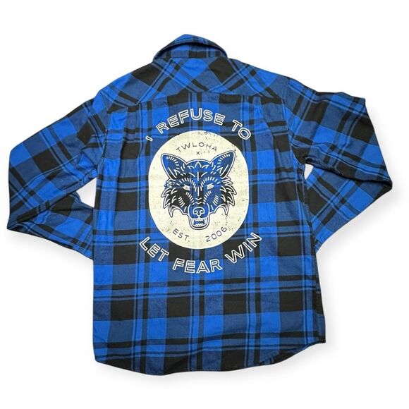 TO WRITE LOVE ON HER ARMS Women’s Blue & Black Plaid “I Refuse To Let Fear Win” - Picture 2 of 6